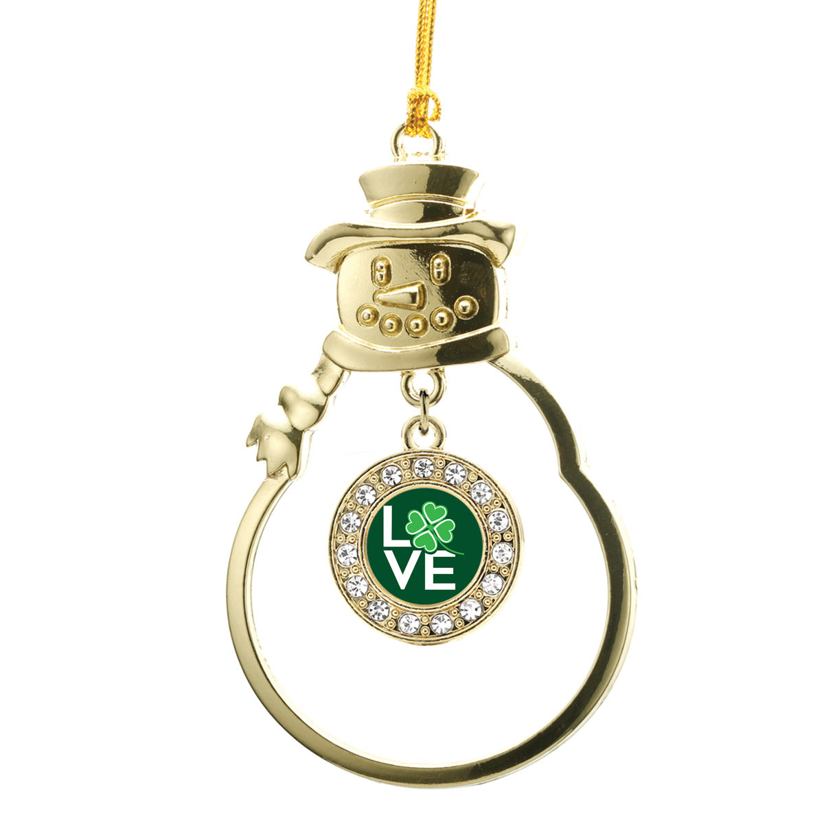 Gold Lucky Clover Of Love Circle Charm Snowman Ornament