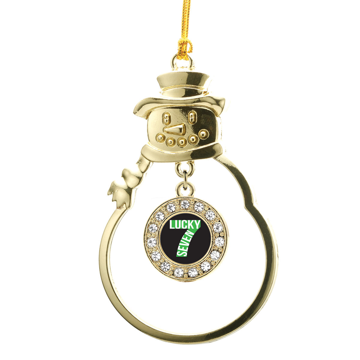 Gold Lucky Seven Circle Charm Snowman Ornament
