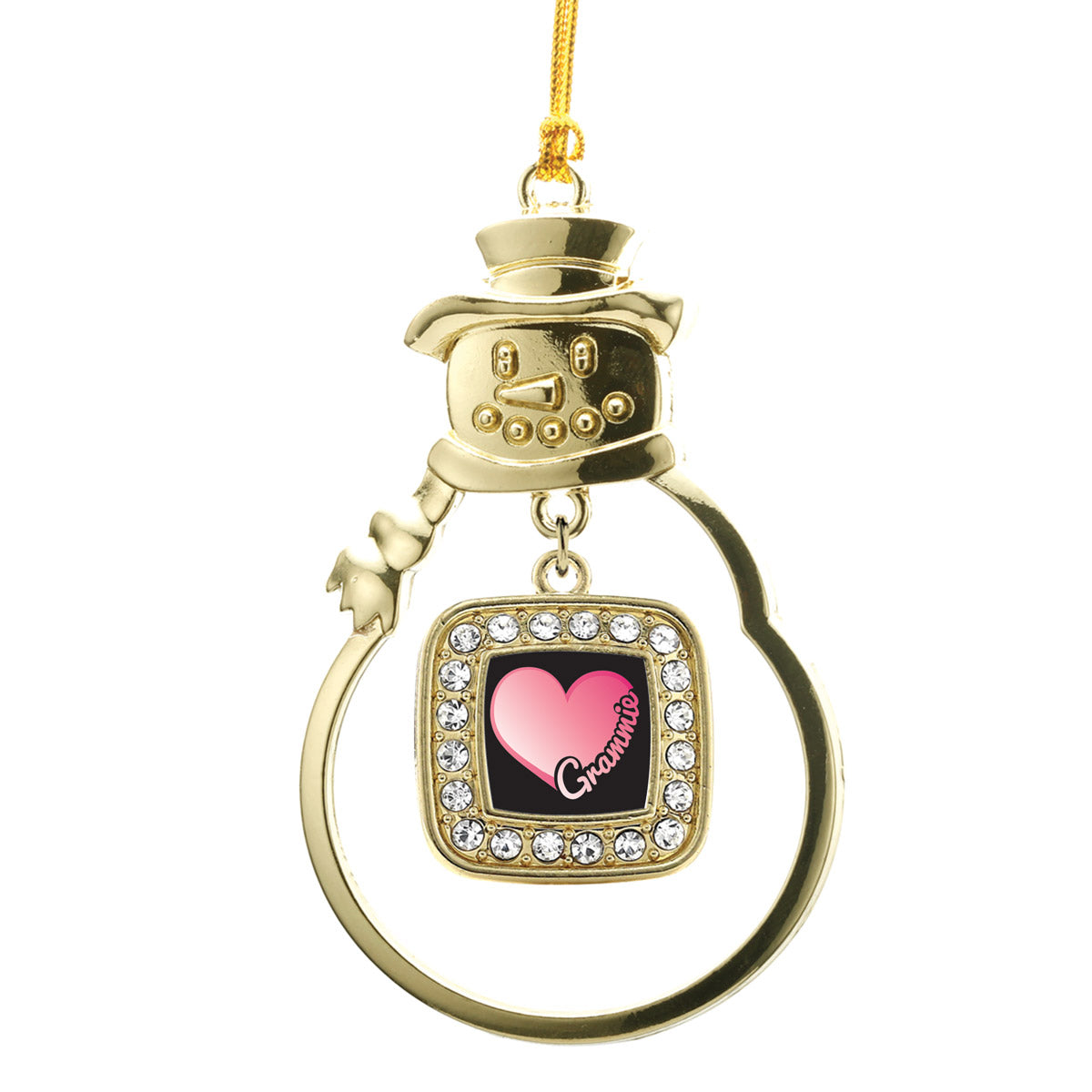 Gold Grammie Square Charm Snowman Ornament