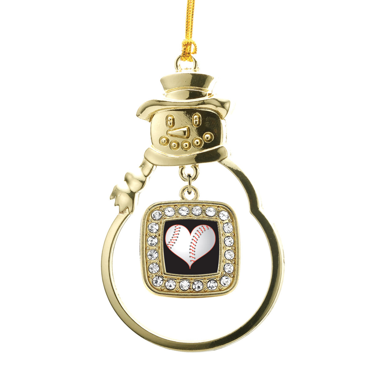 Gold Heart Of A Baseball Player Square Charm Snowman Ornament