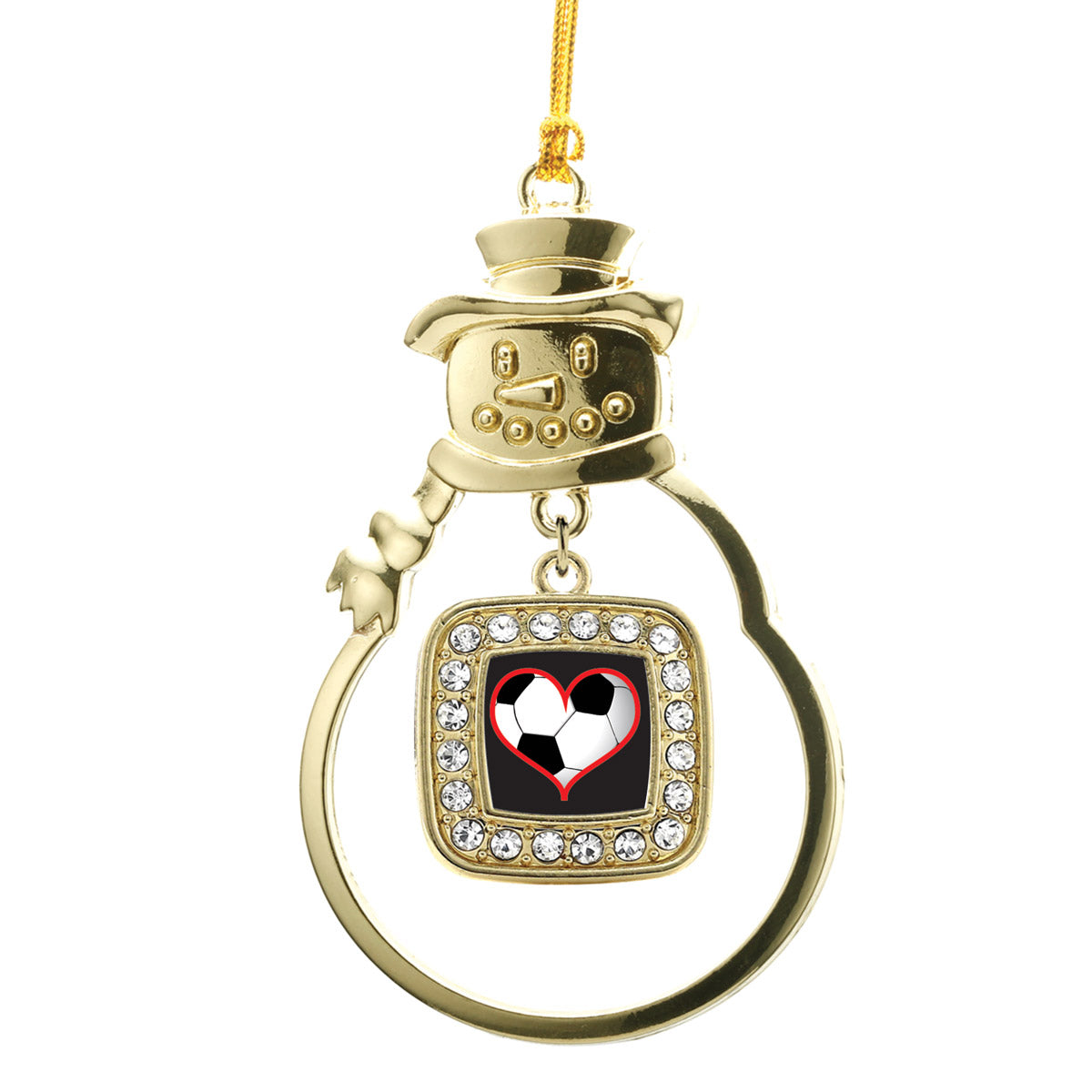 Gold Heart Of A Soccer Player Square Charm Snowman Ornament