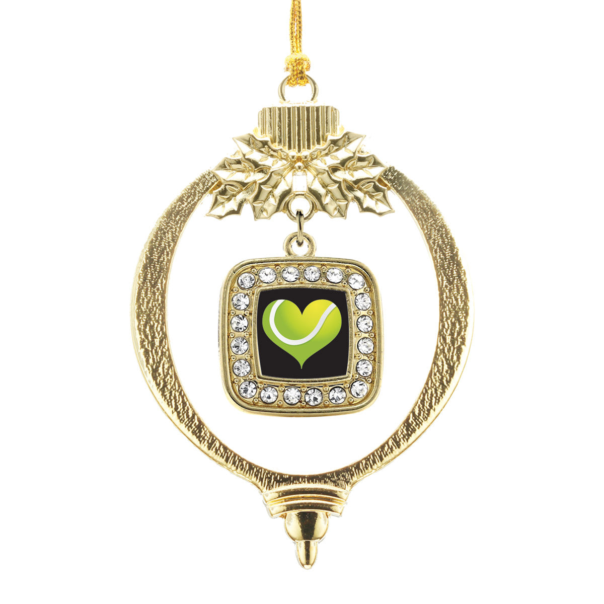 Gold Heart Of A Tennis Player Square Charm Holiday Ornament