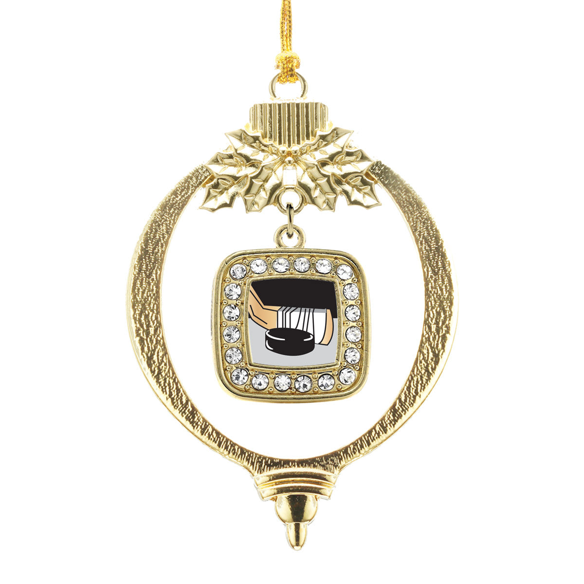 Gold Hockey Square Charm Holiday Ornament