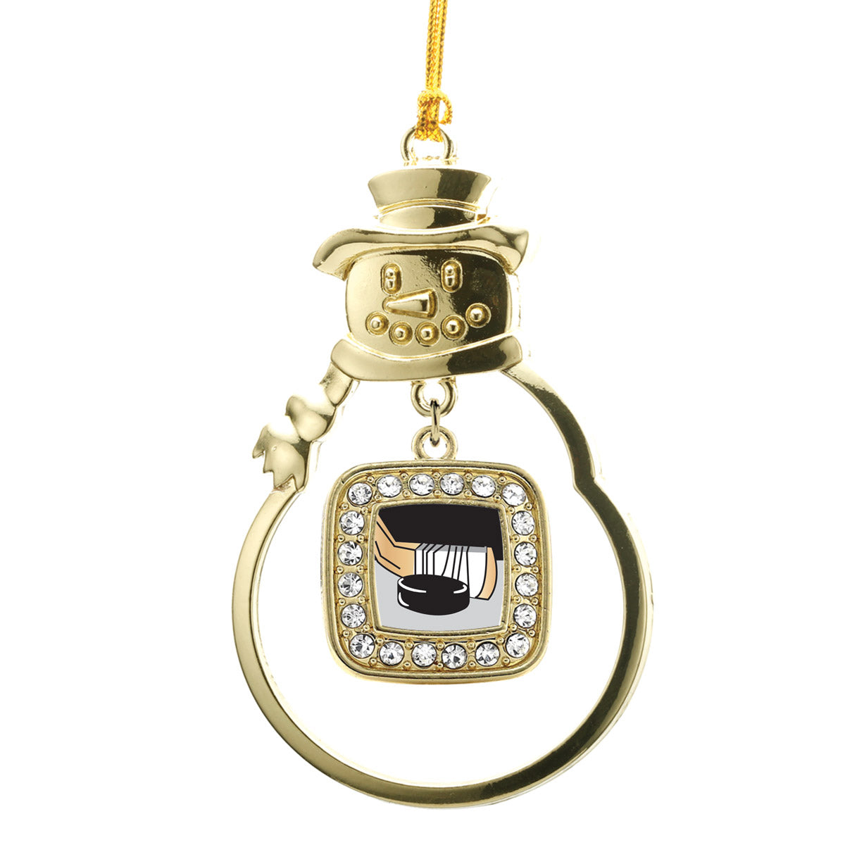 Gold Hockey Square Charm Snowman Ornament