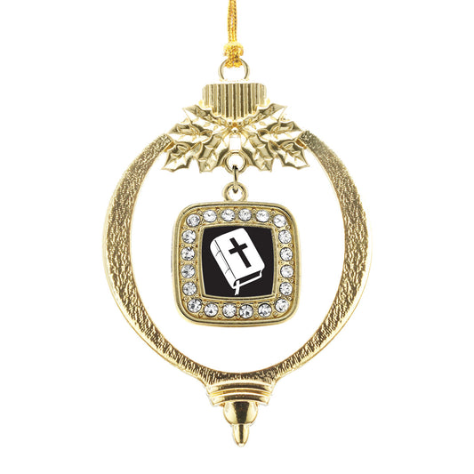 Gold Holy Bible Square Charm Holiday Ornament