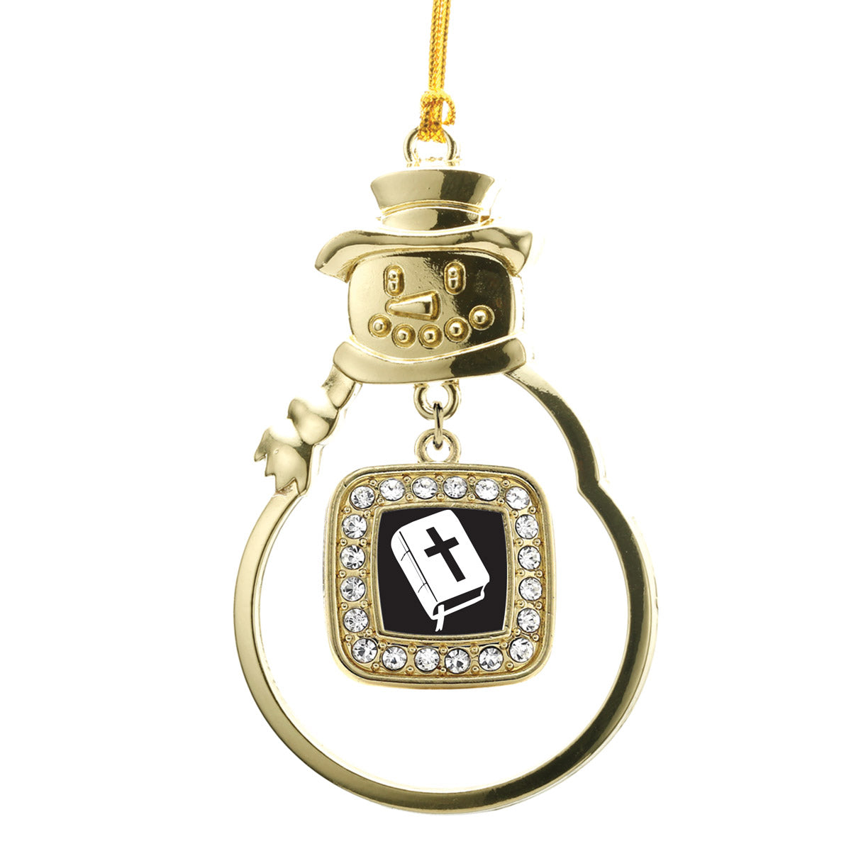 Gold Holy Bible Square Charm Snowman Ornament