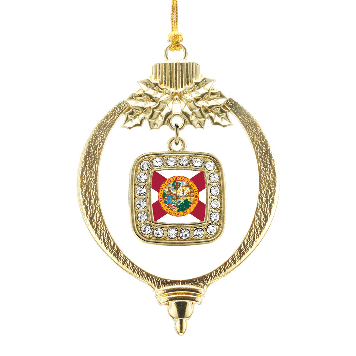 Gold Florida Flag Square Charm Holiday Ornament