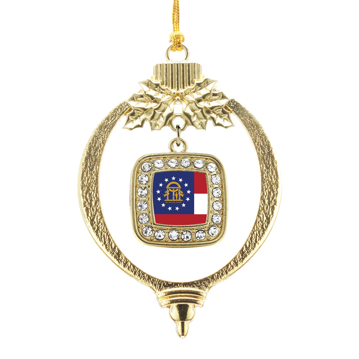 Gold Georgia Flag Square Charm Holiday Ornament