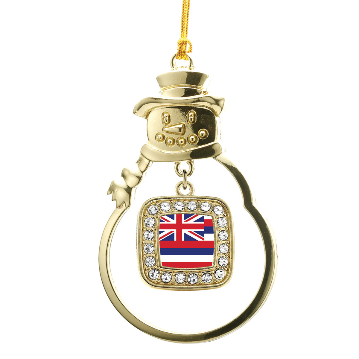 Gold Hawaii Flag Square Charm Snowman Ornament