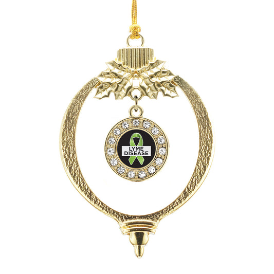 Gold Lyme Disease Support and Awareness Circle Charm Holiday Ornament