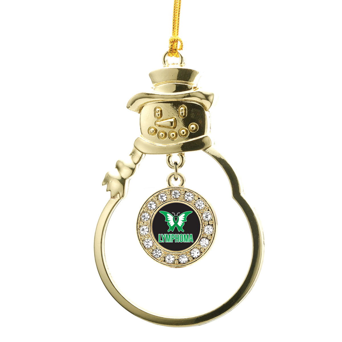 Gold Lymphoma Support and Awareness Circle Charm Snowman Ornament