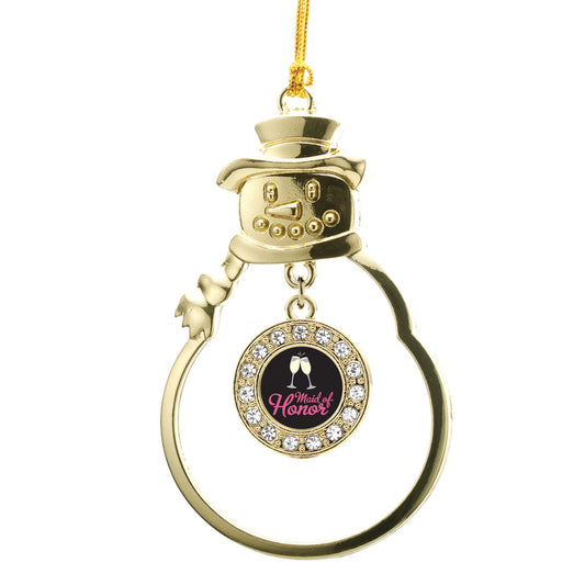 Gold Maid Of Honor Circle Charm Snowman Ornament