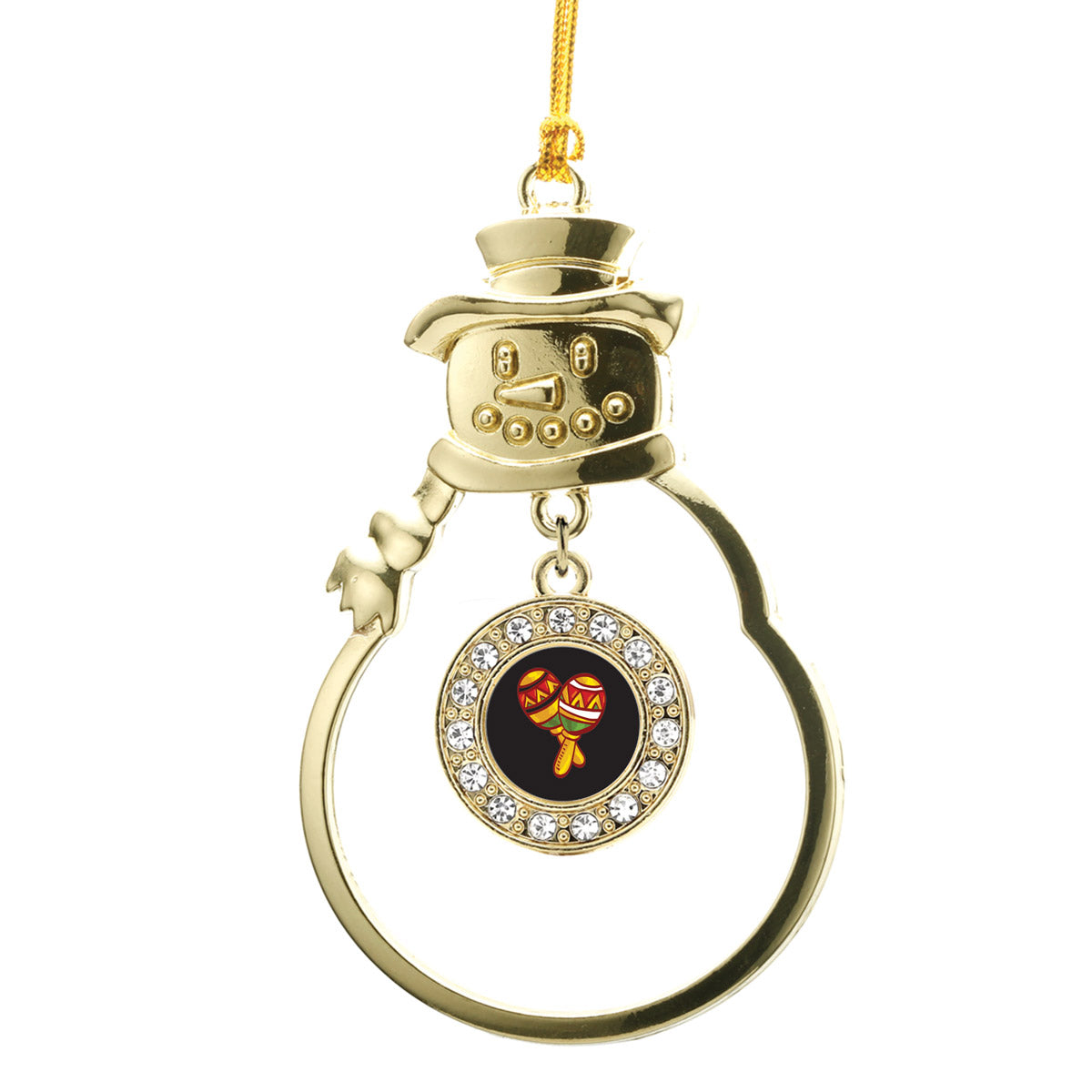 Gold Maracas Circle Charm Snowman Ornament