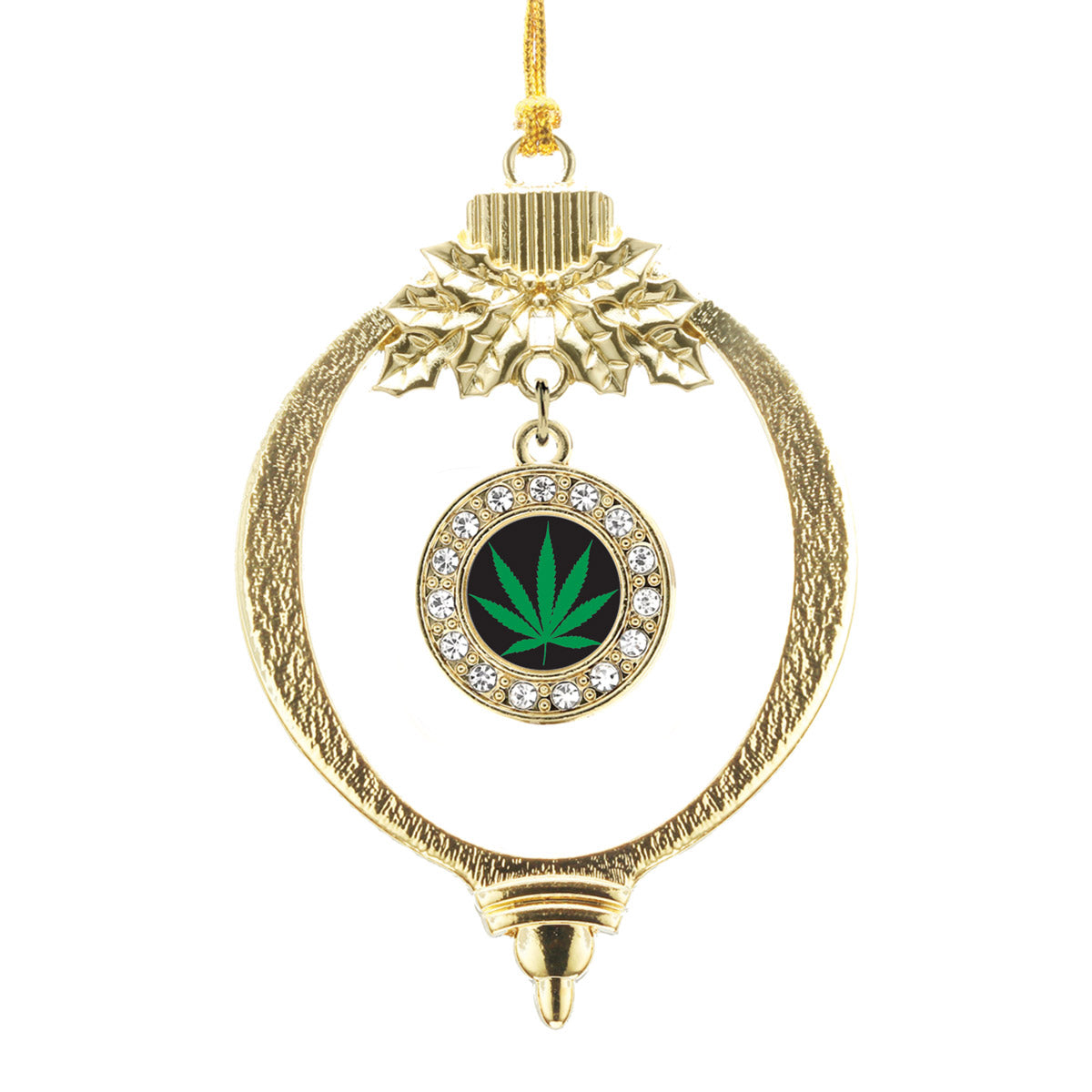Gold Marijuana Leaf Circle Charm Holiday Ornament