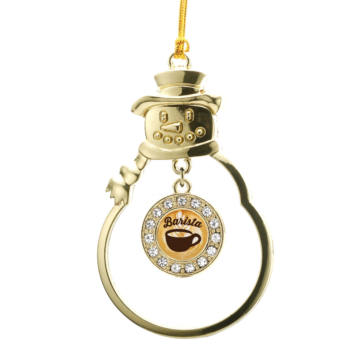 Gold Barista Circle Charm Snowman Ornament