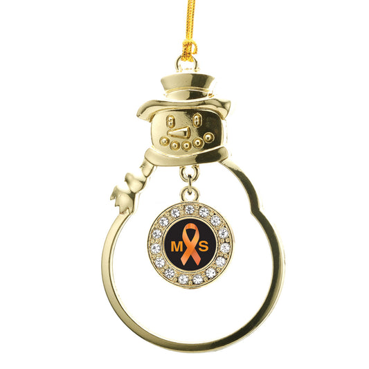 Gold Multiple Sclerosis Awareness Circle Charm Snowman Ornament