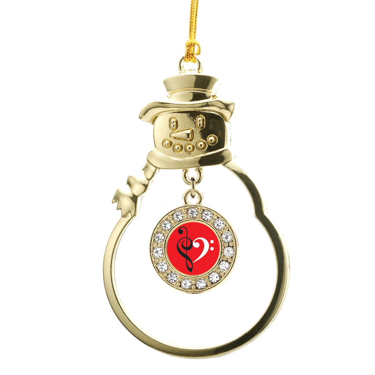 Gold Music Is Love Circle Charm Snowman Ornament