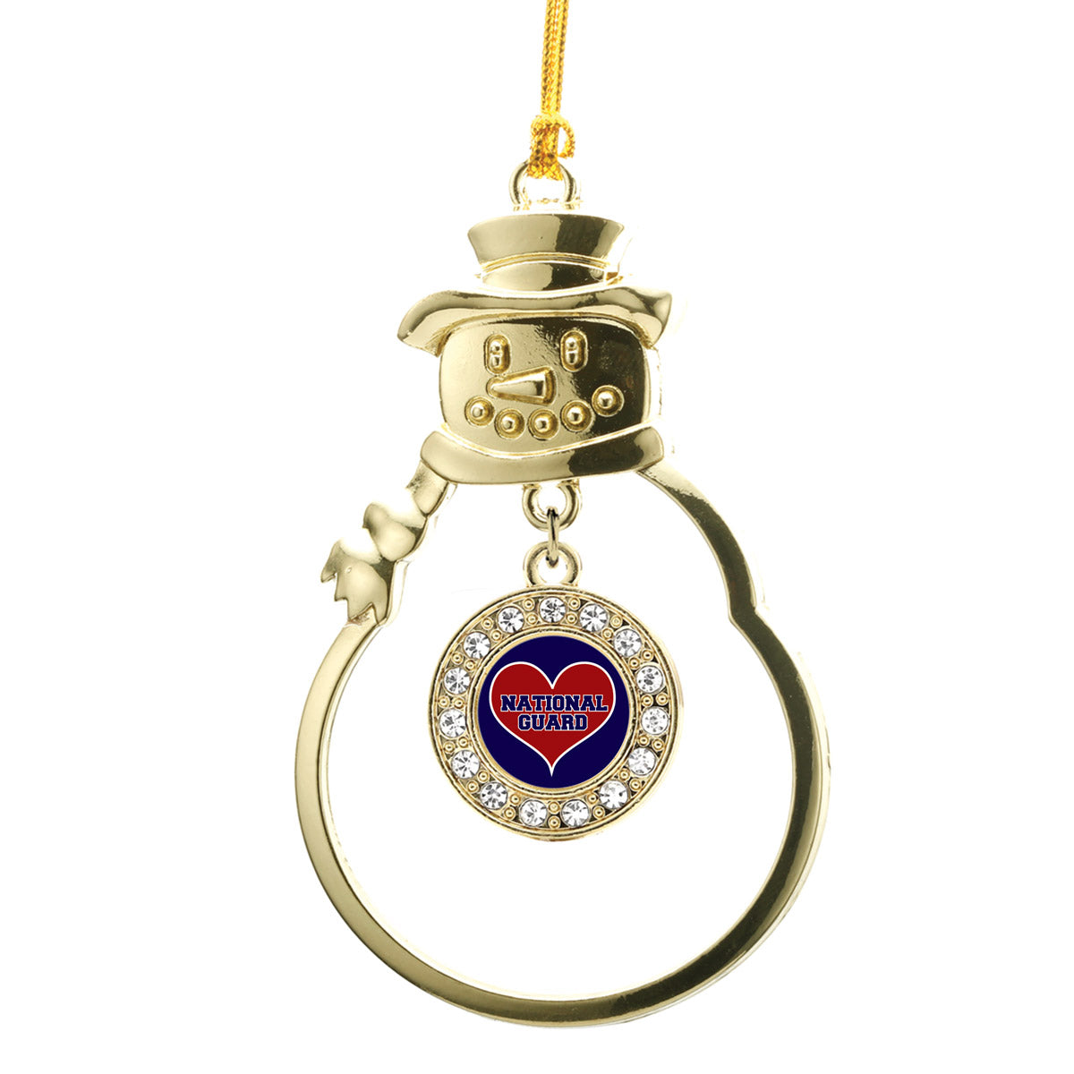 Gold National Guard Circle Charm Snowman Ornament