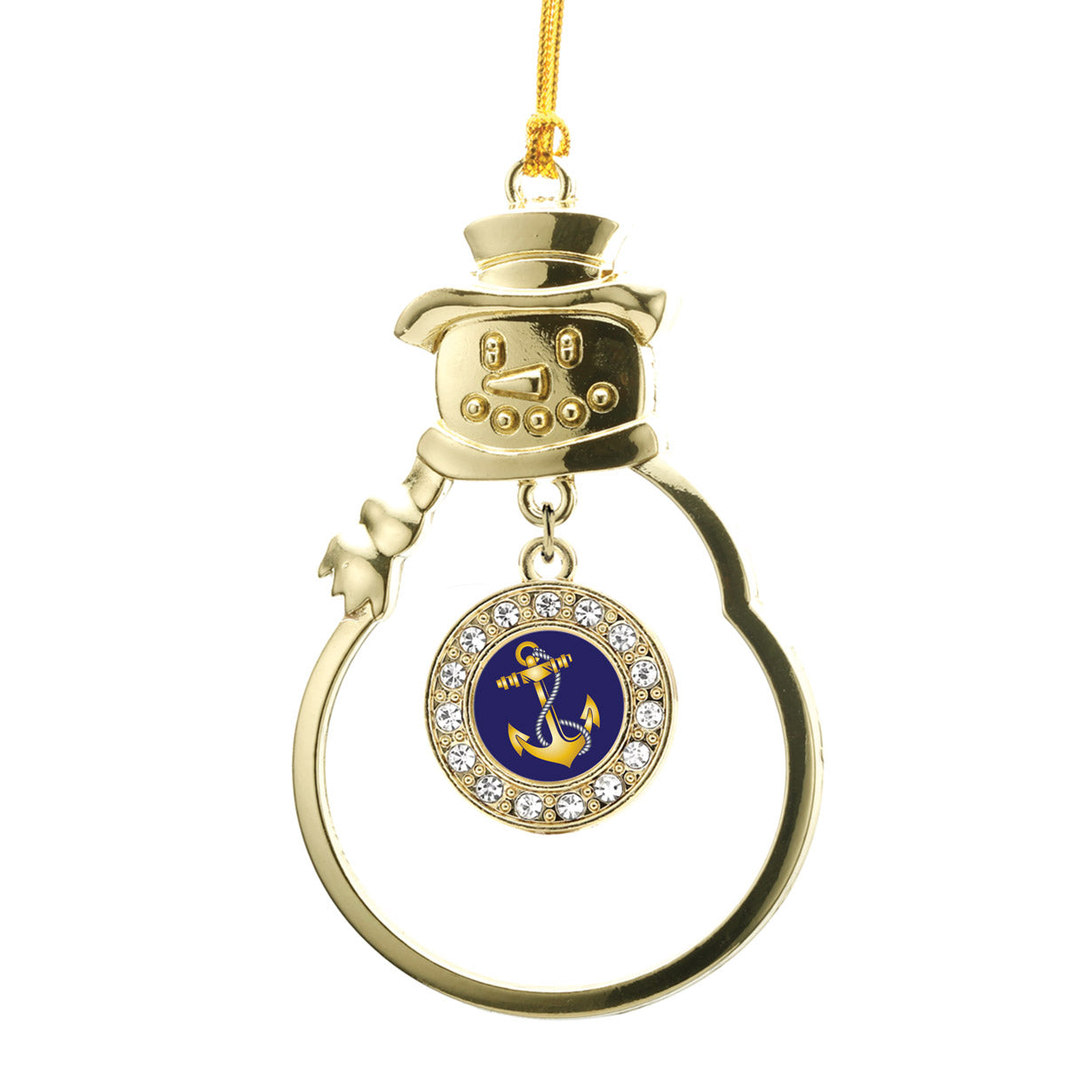 Gold Navy Anchor Circle Charm Snowman Ornament