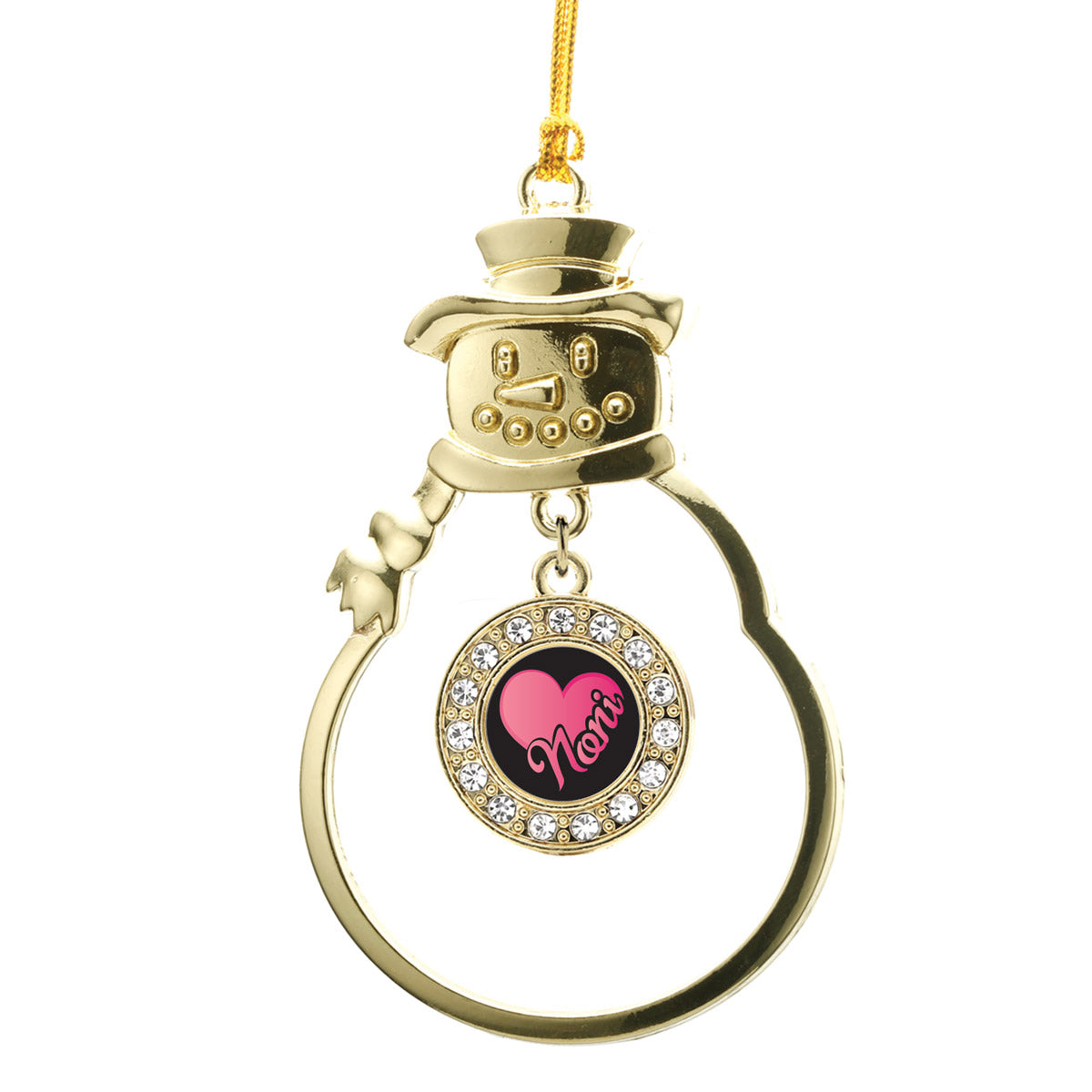Gold Noni Circle Charm Snowman Ornament