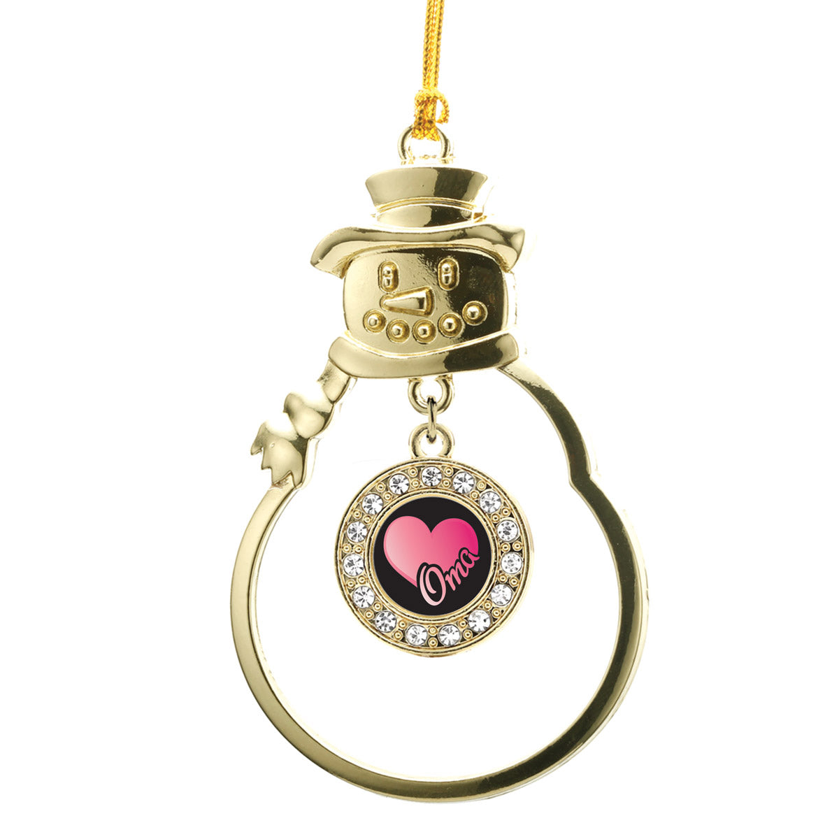 Gold Oma Circle Charm Snowman Ornament