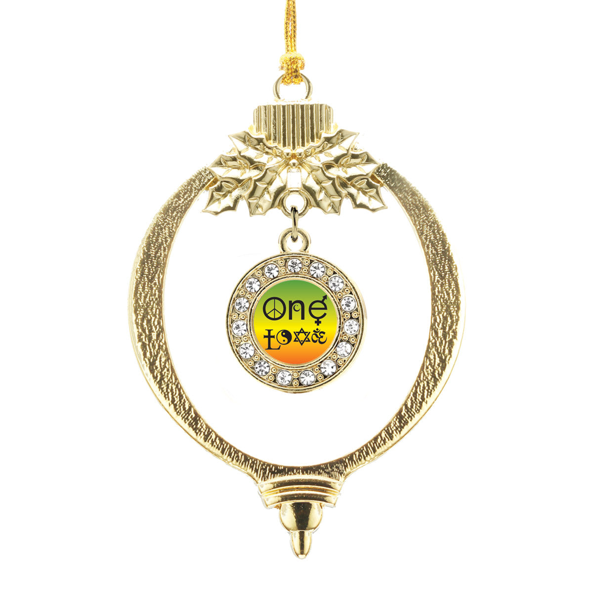 Gold One Love Coexist Circle Charm Holiday Ornament
