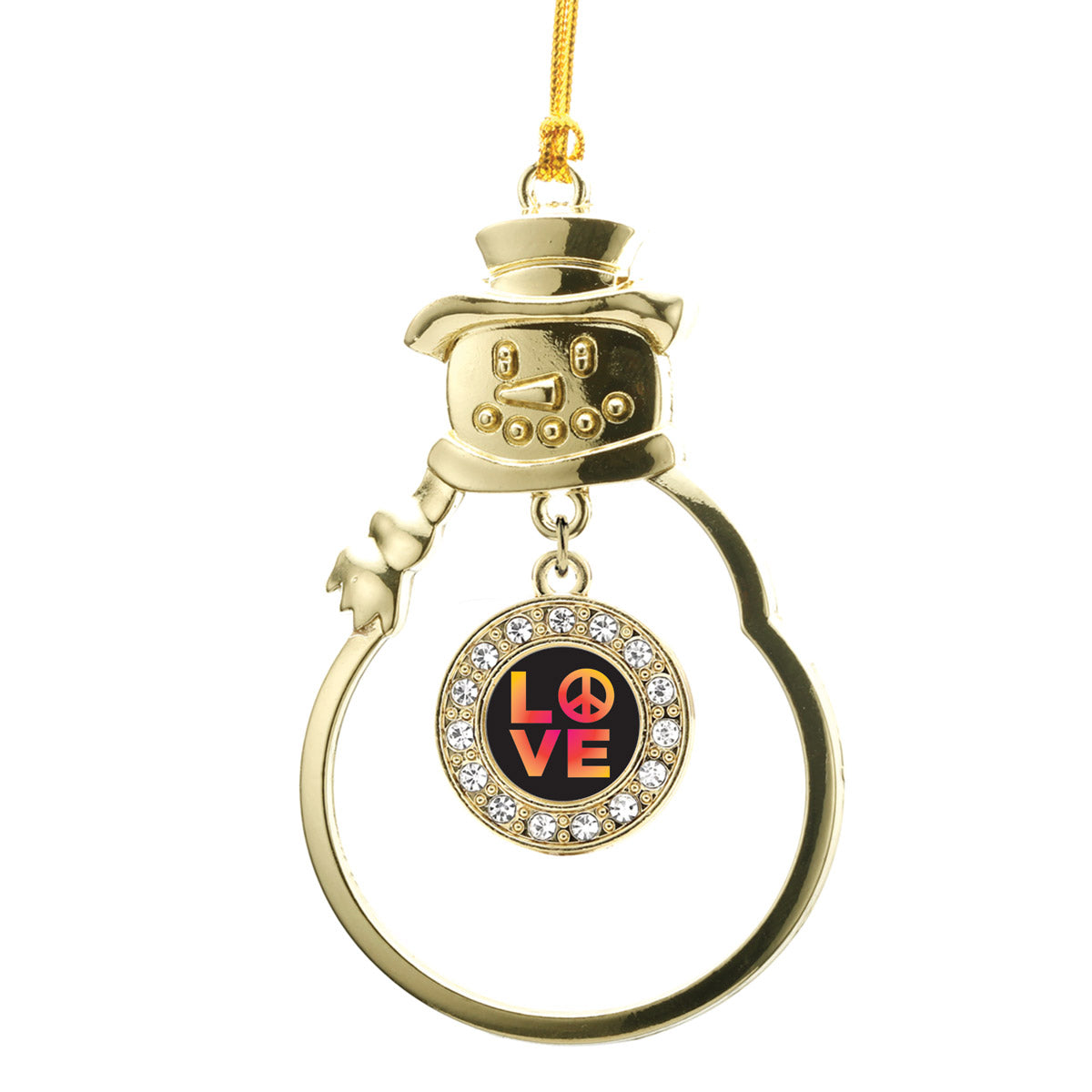 Gold Peace And Love Circle Charm Snowman Ornament