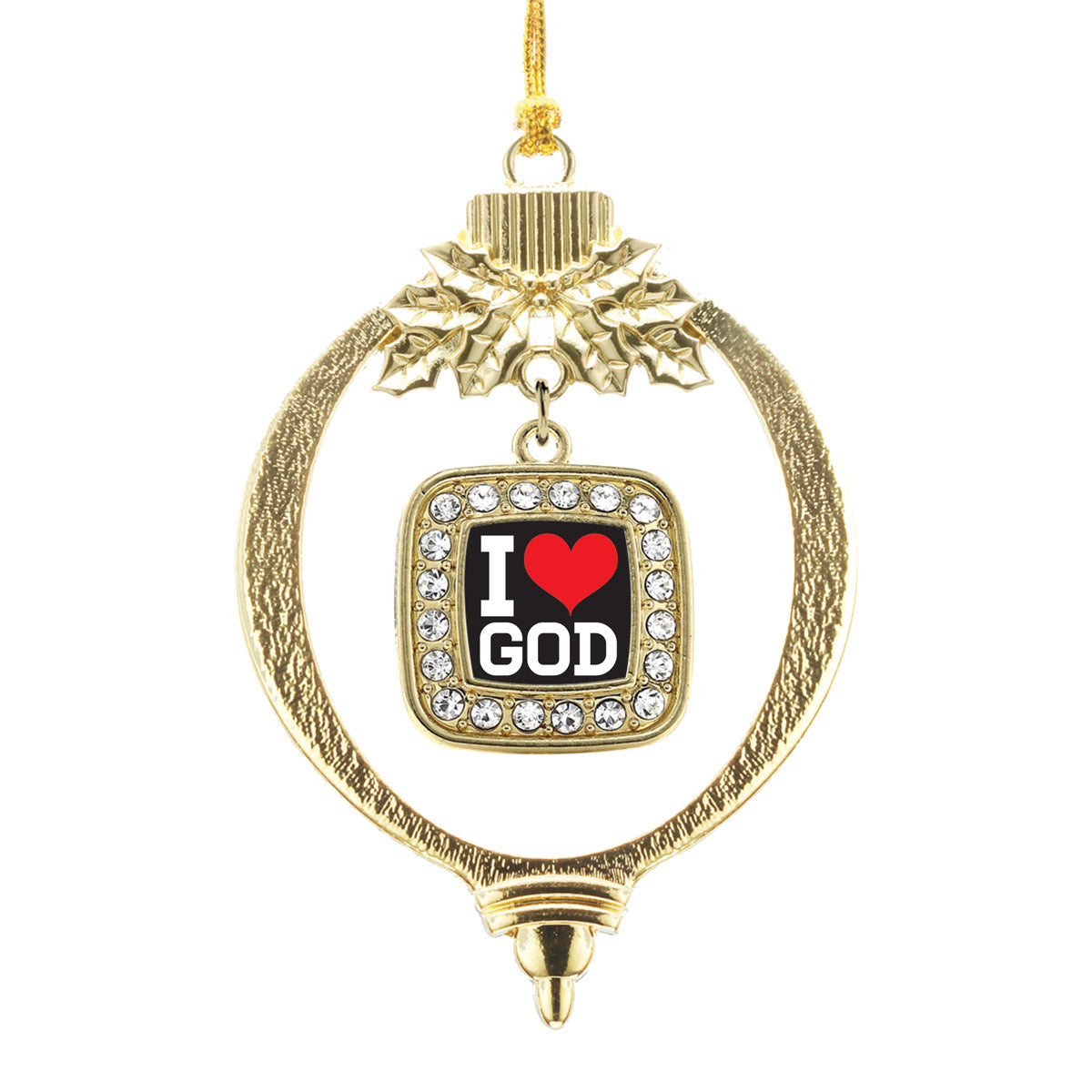 Gold I Love God Square Charm Holiday Ornament