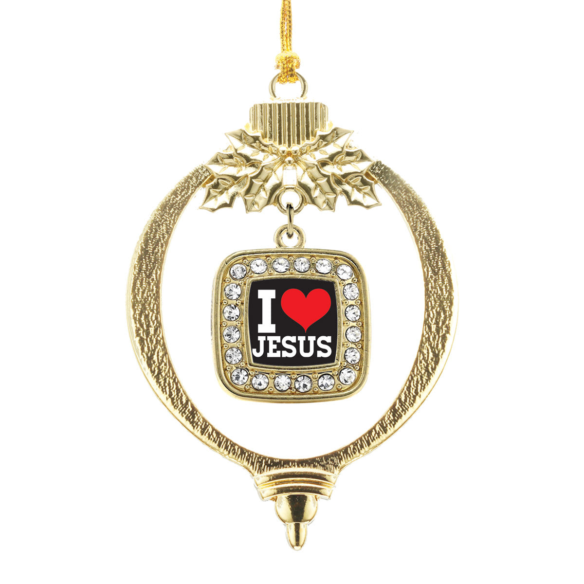 Gold I Love Jesus Square Charm Holiday Ornament