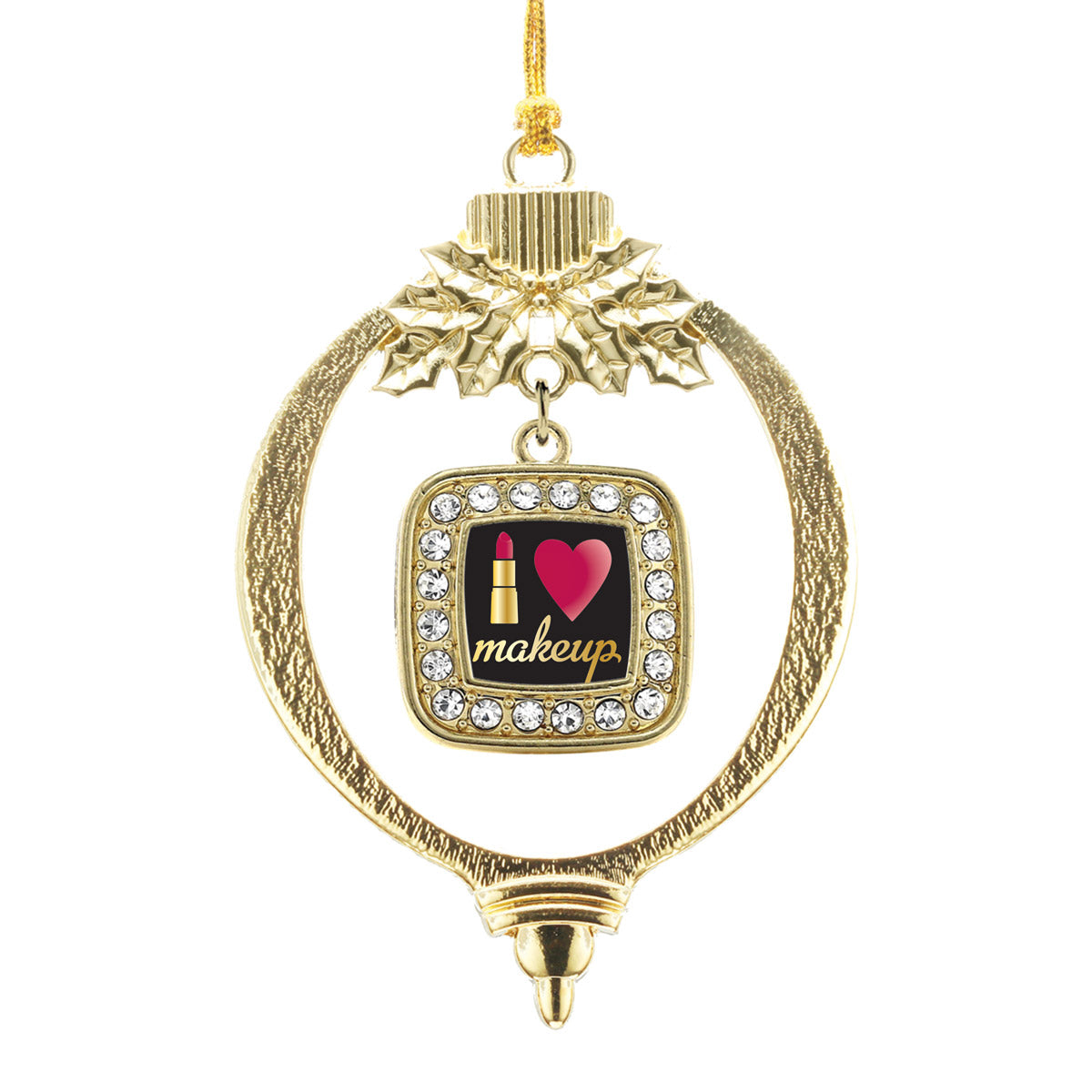 Gold I Love Makeup Square Charm Holiday Ornament