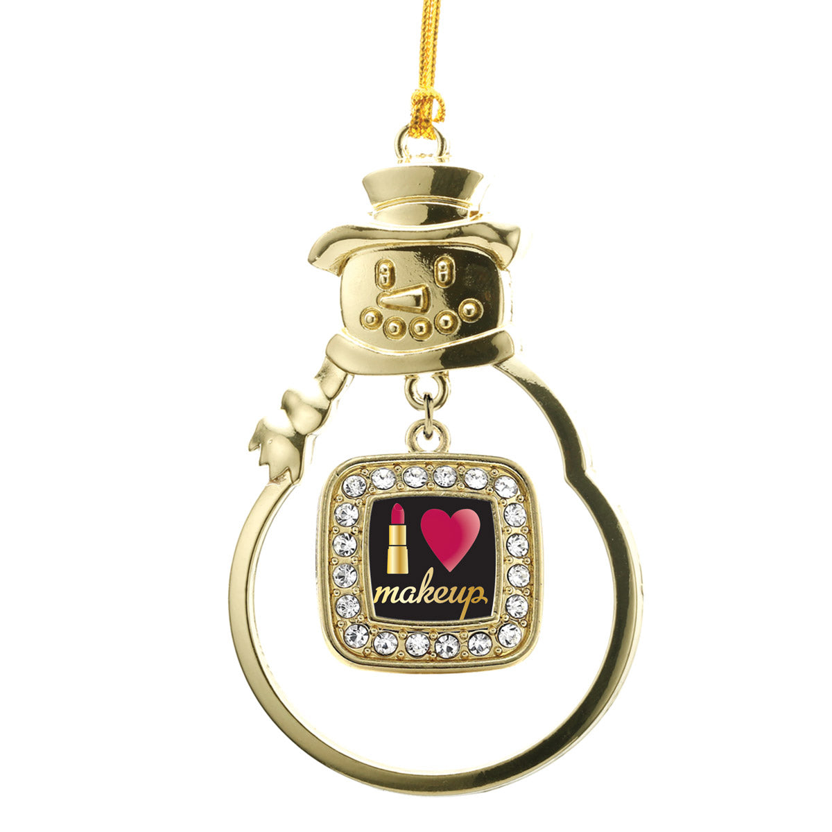 Gold I Love Makeup Square Charm Snowman Ornament