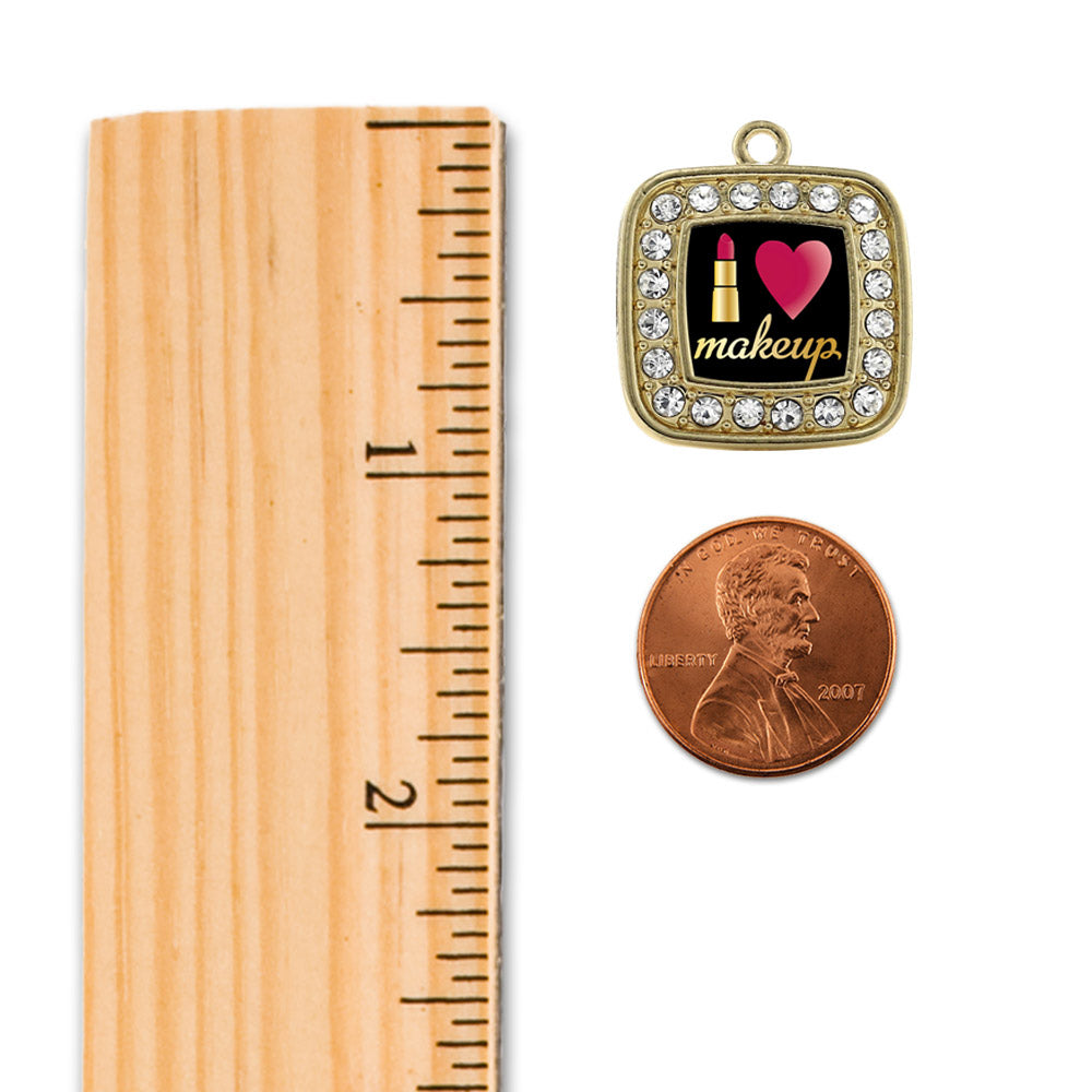 Gold I Love Makeup Square Charm Snowman Ornament