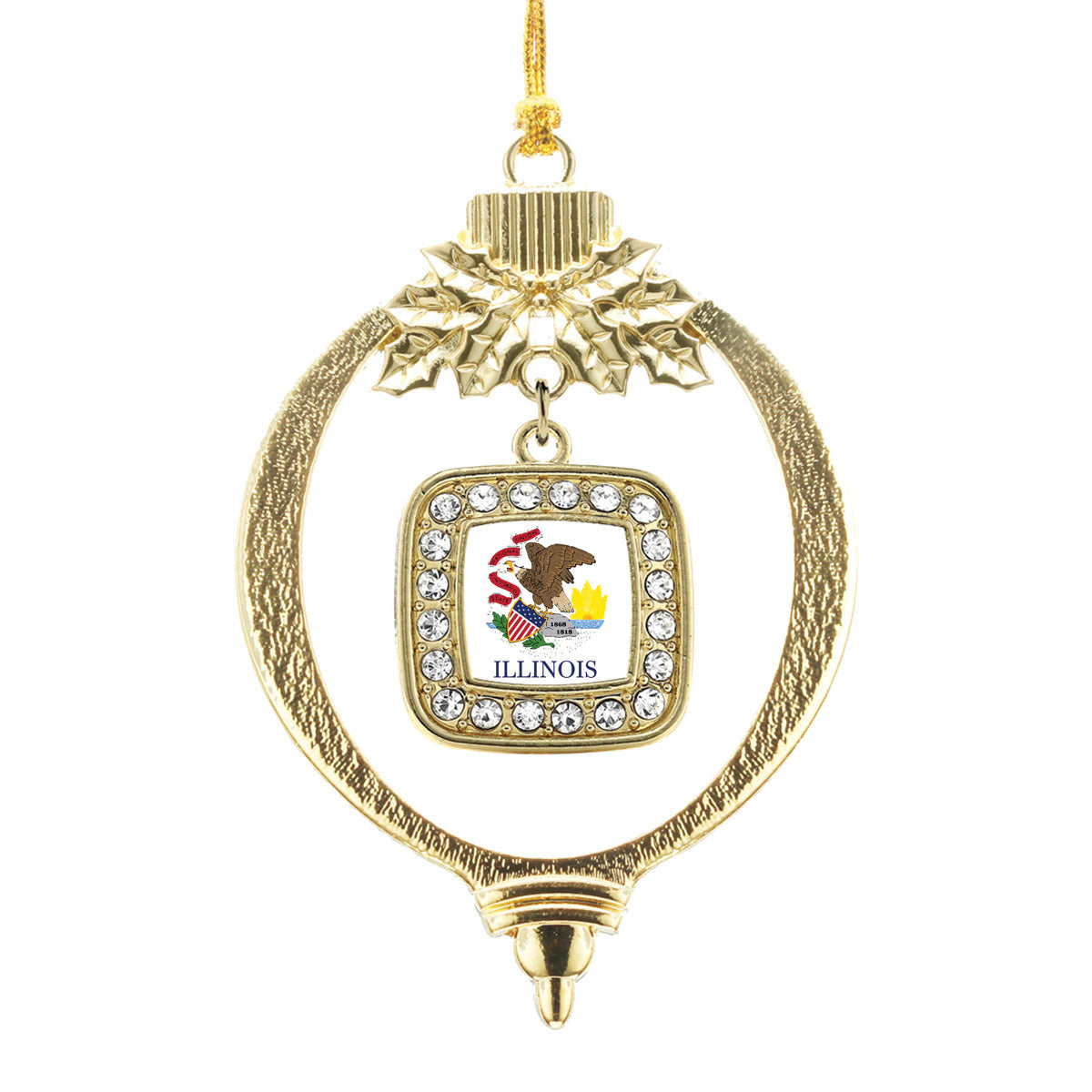 Gold Illinois Flag Square Charm Holiday Ornament