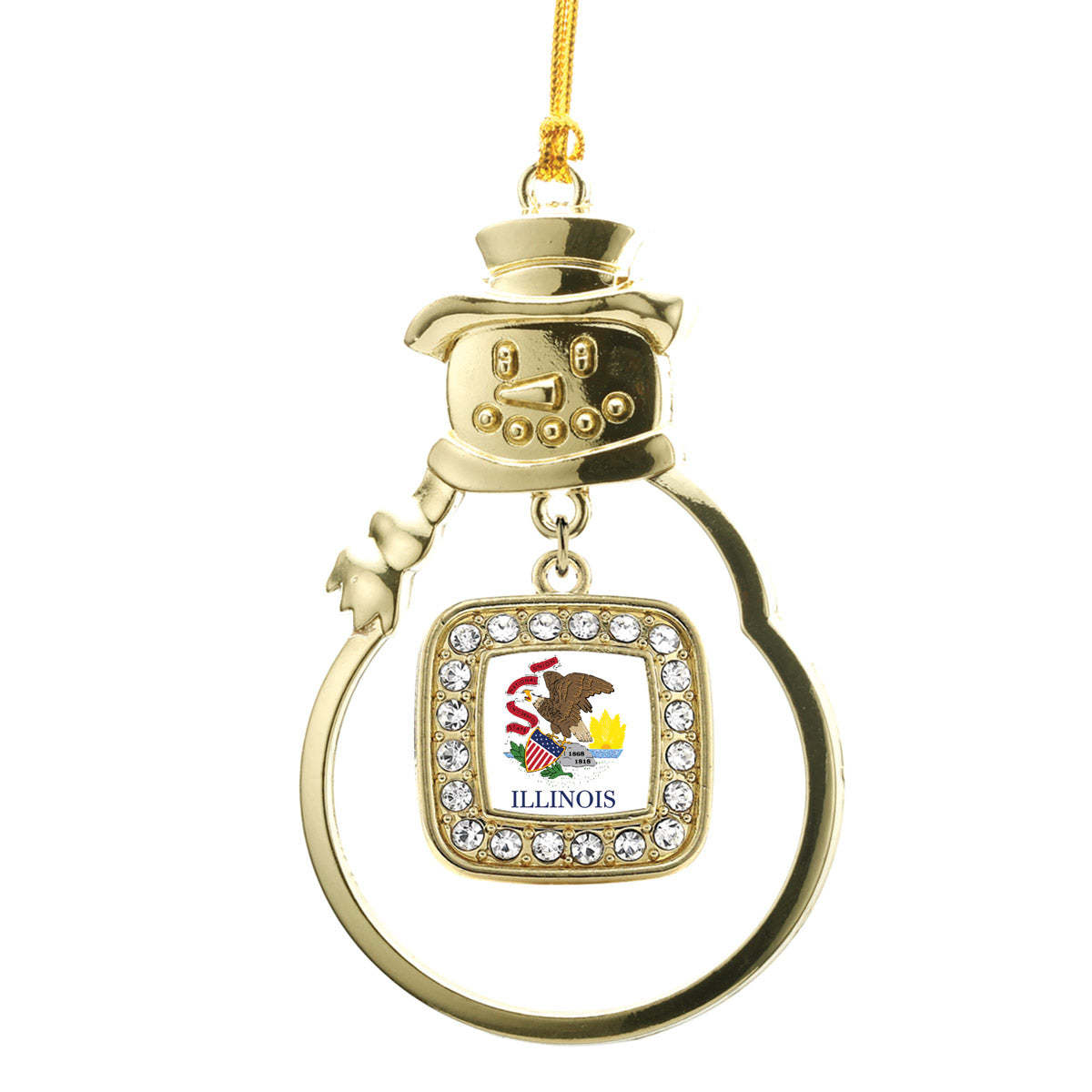 Gold Illinois Flag Square Charm Snowman Ornament