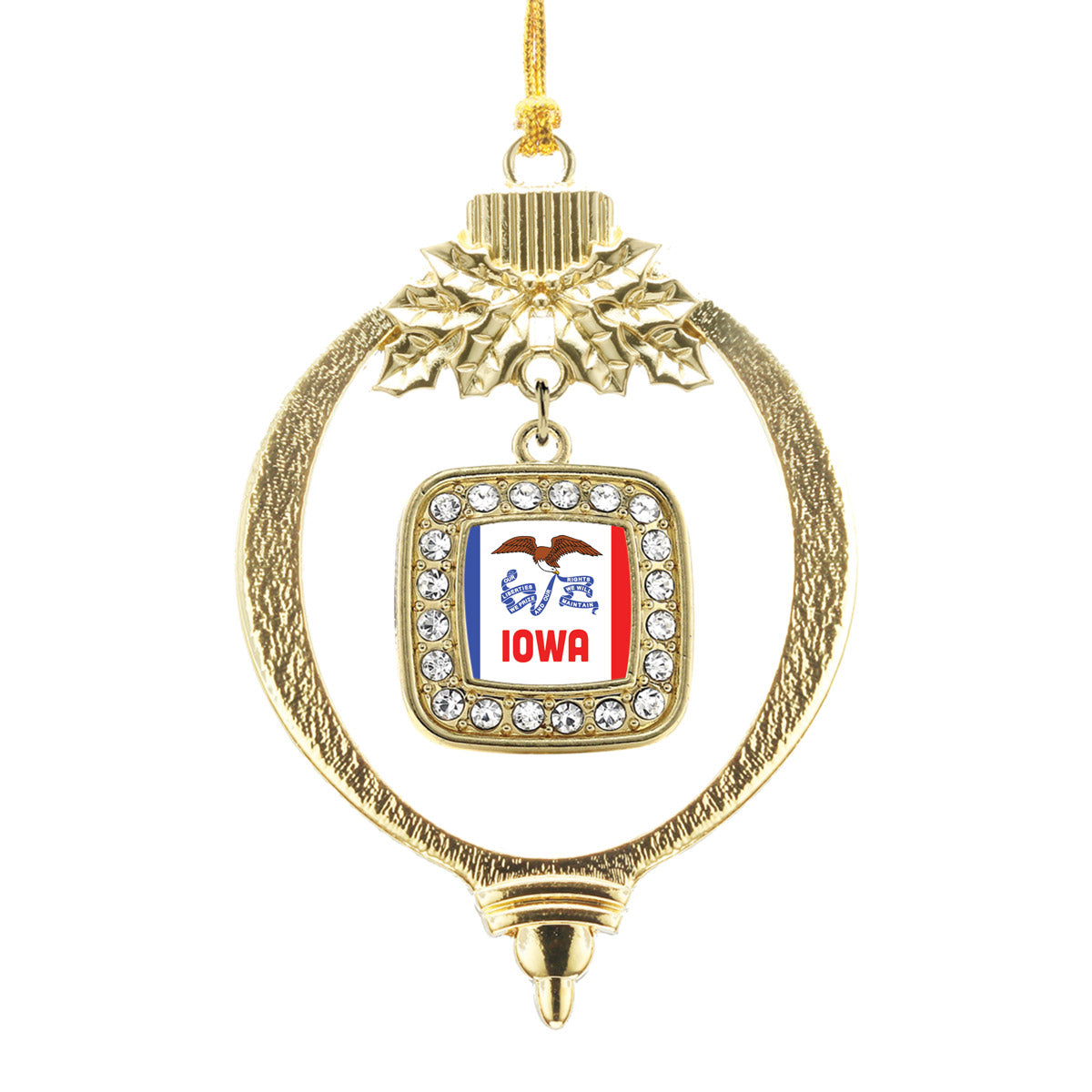 Gold Iowa Flag Square Charm Holiday Ornament