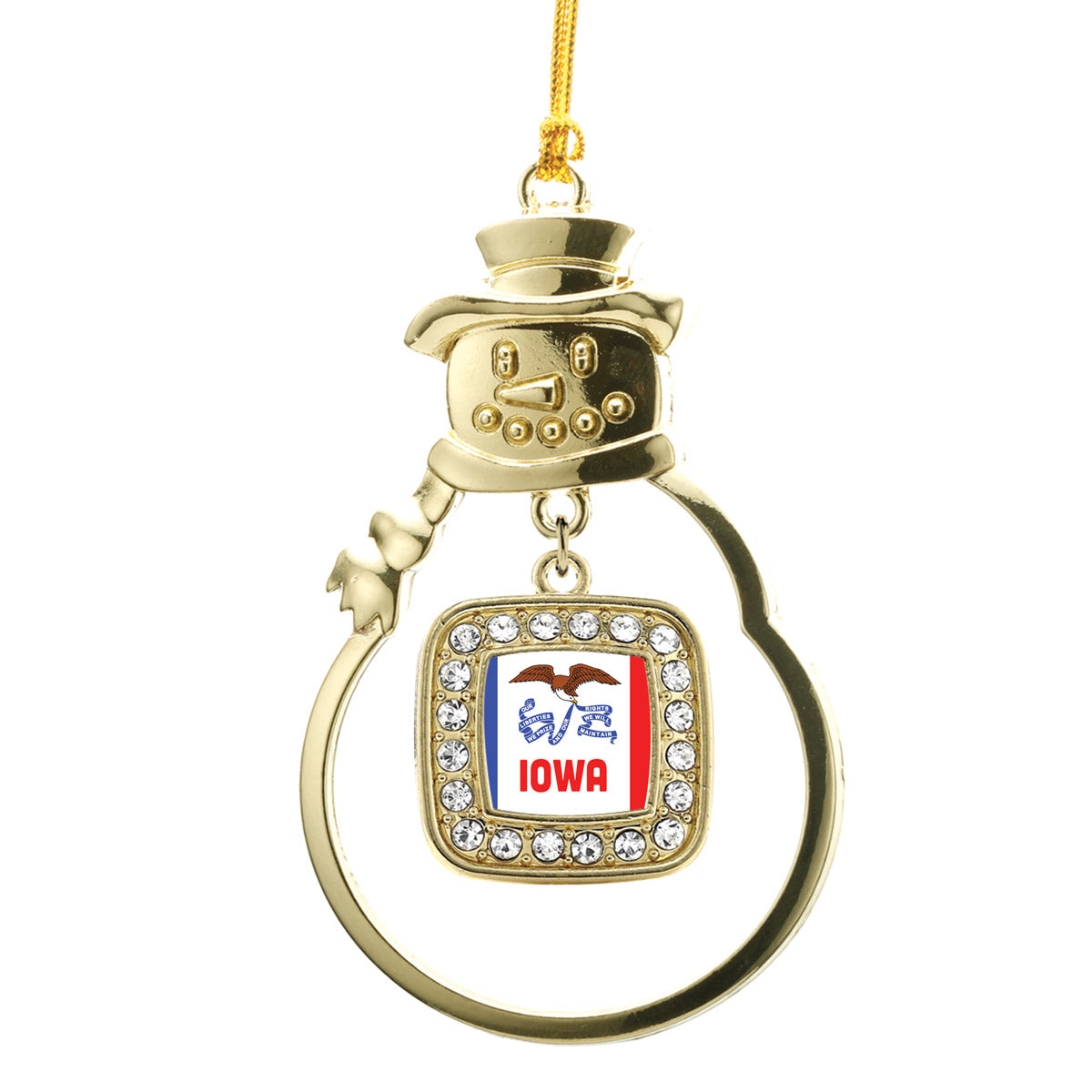 Gold Iowa Flag Square Charm Snowman Ornament