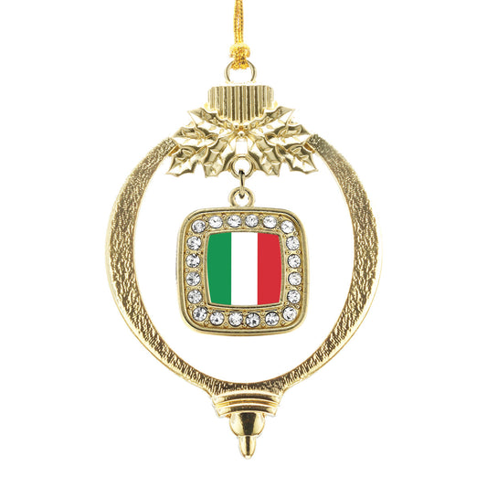 Gold Italian Flag Square Charm Holiday Ornament