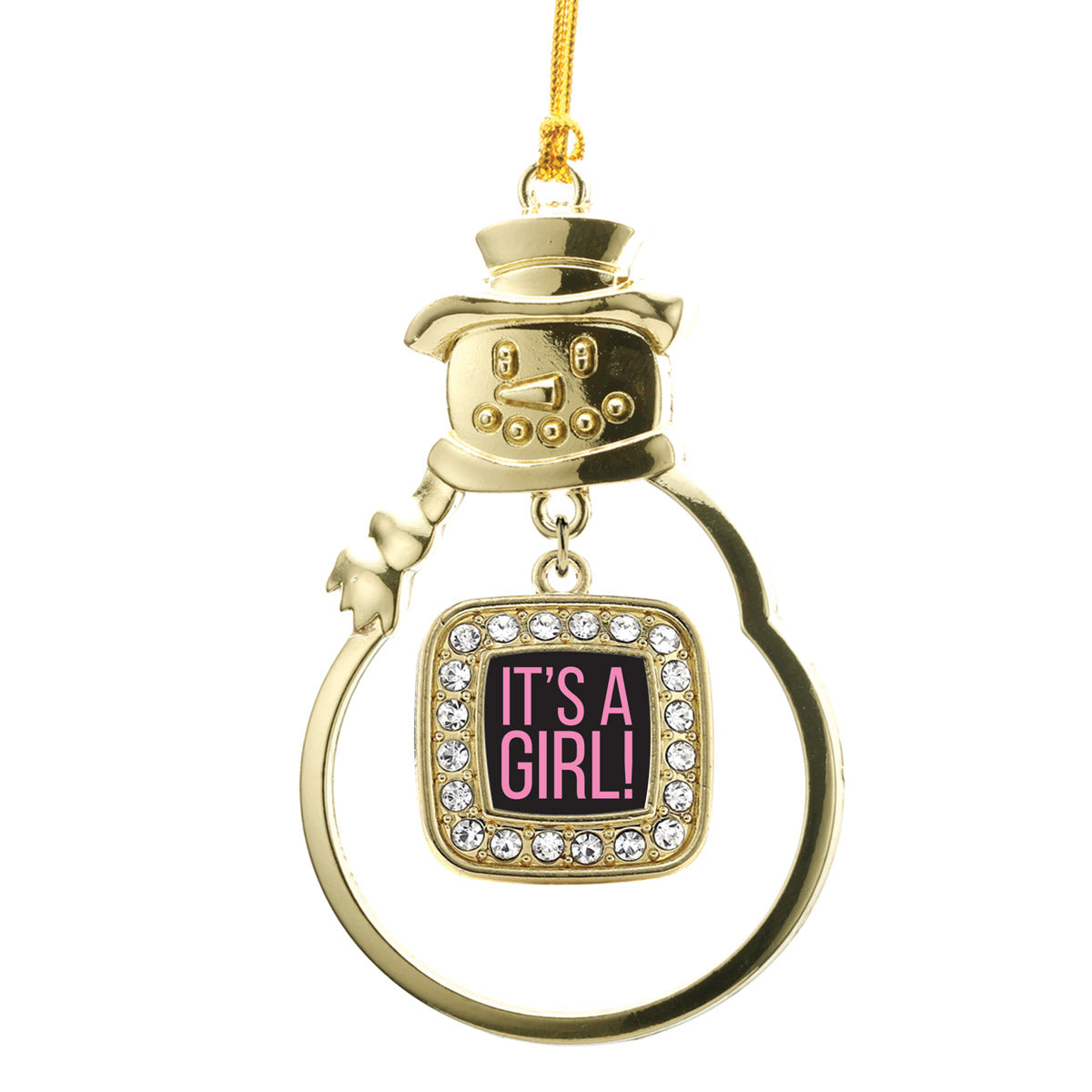 Gold It's A Girl Square Charm Snowman Ornament