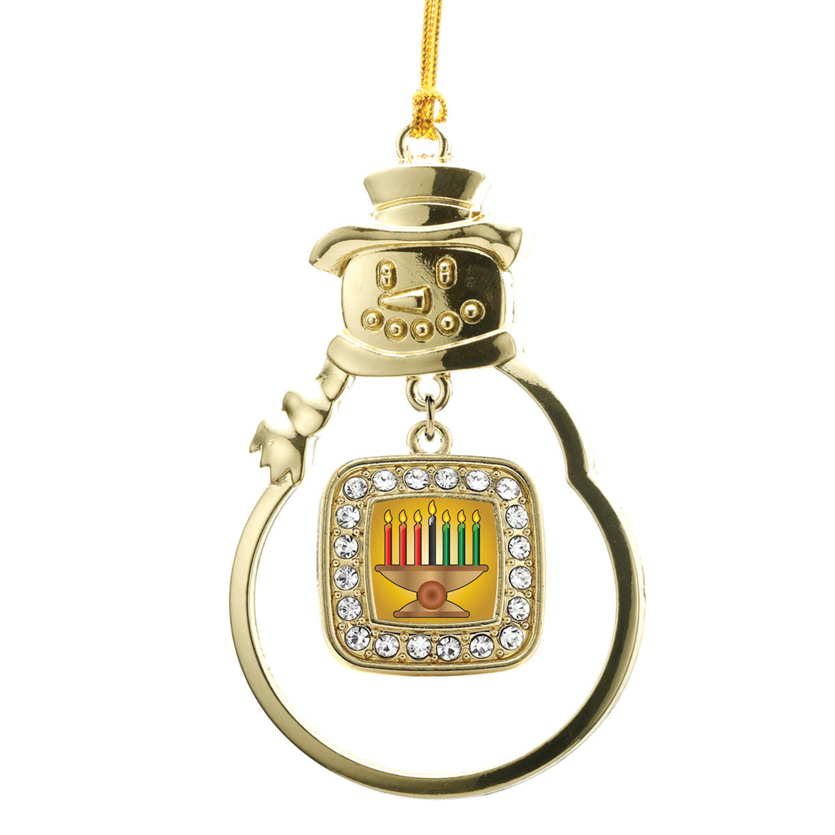 Gold Kwanzaa Square Charm Snowman Ornament