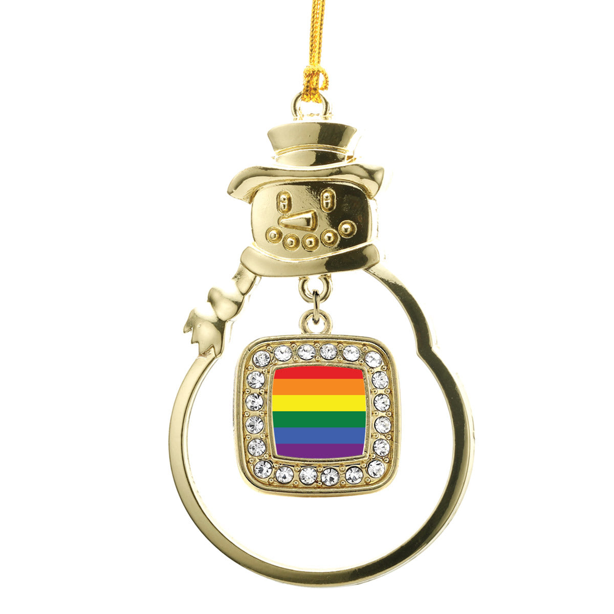 Gold LGBT Pride Square Charm Snowman Ornament