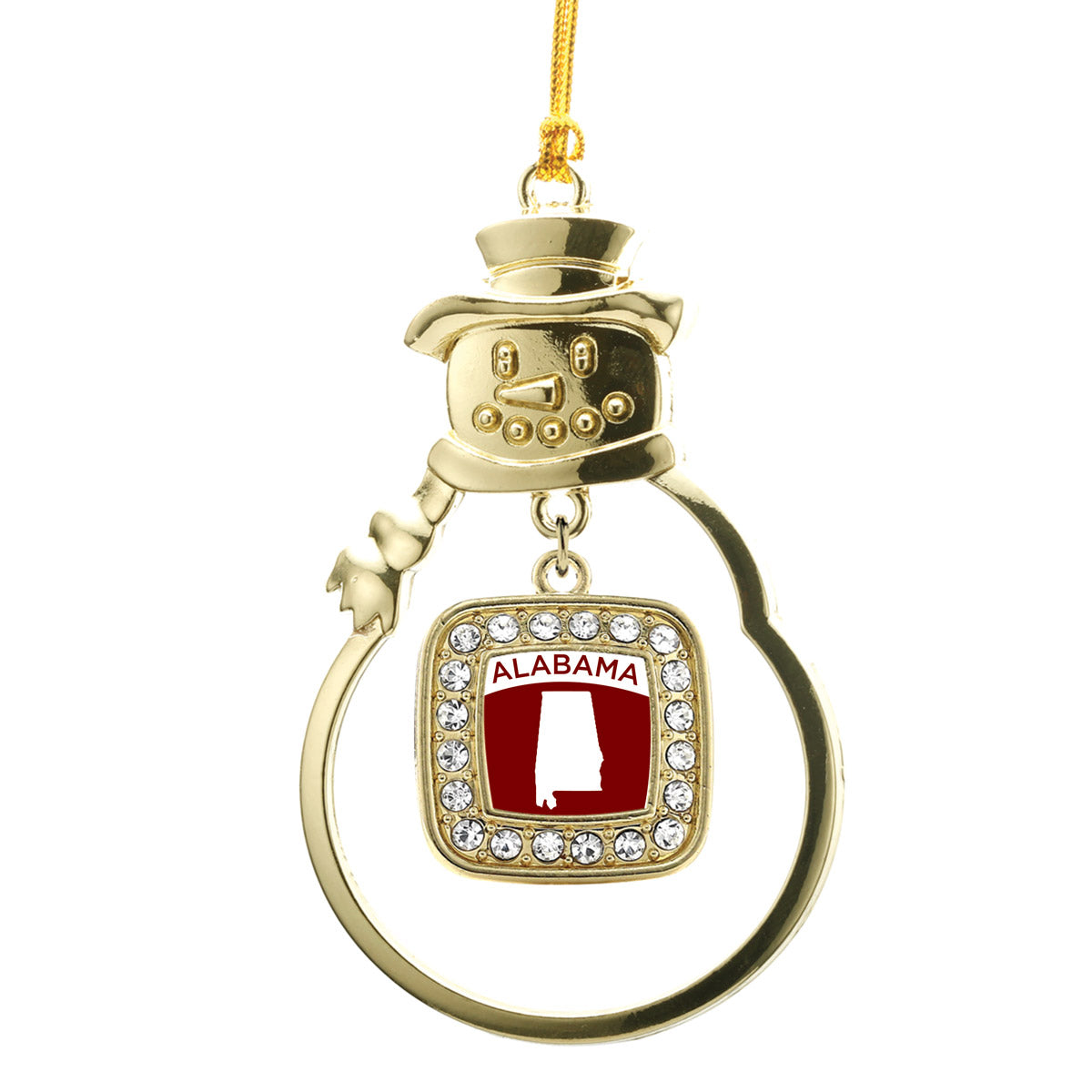 Gold Alabama Outline Square Charm Snowman Ornament