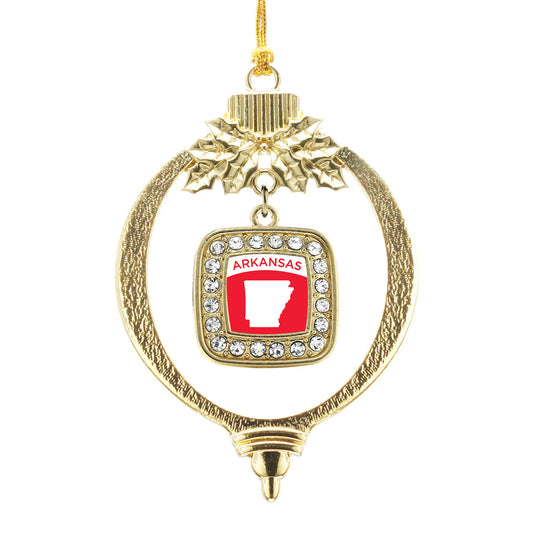 Gold Arkansas Outline Square Charm Holiday Ornament