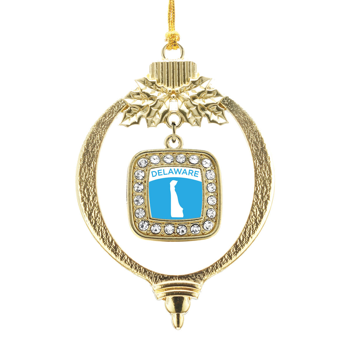 Gold Delaware Outline Square Charm Holiday Ornament