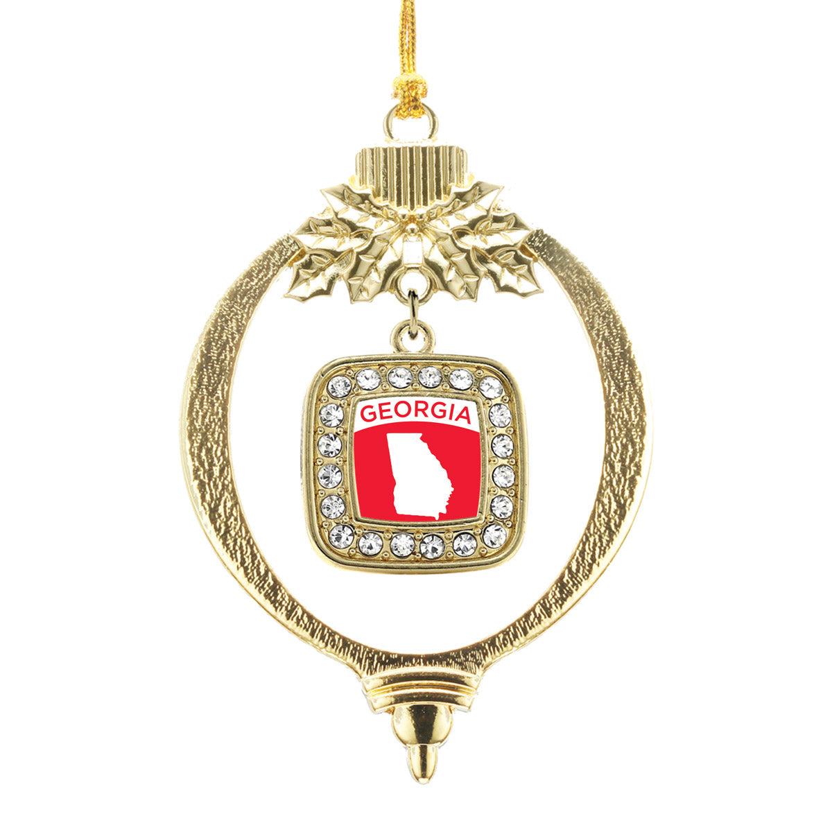Gold Georgia Outline Square Charm Holiday Ornament