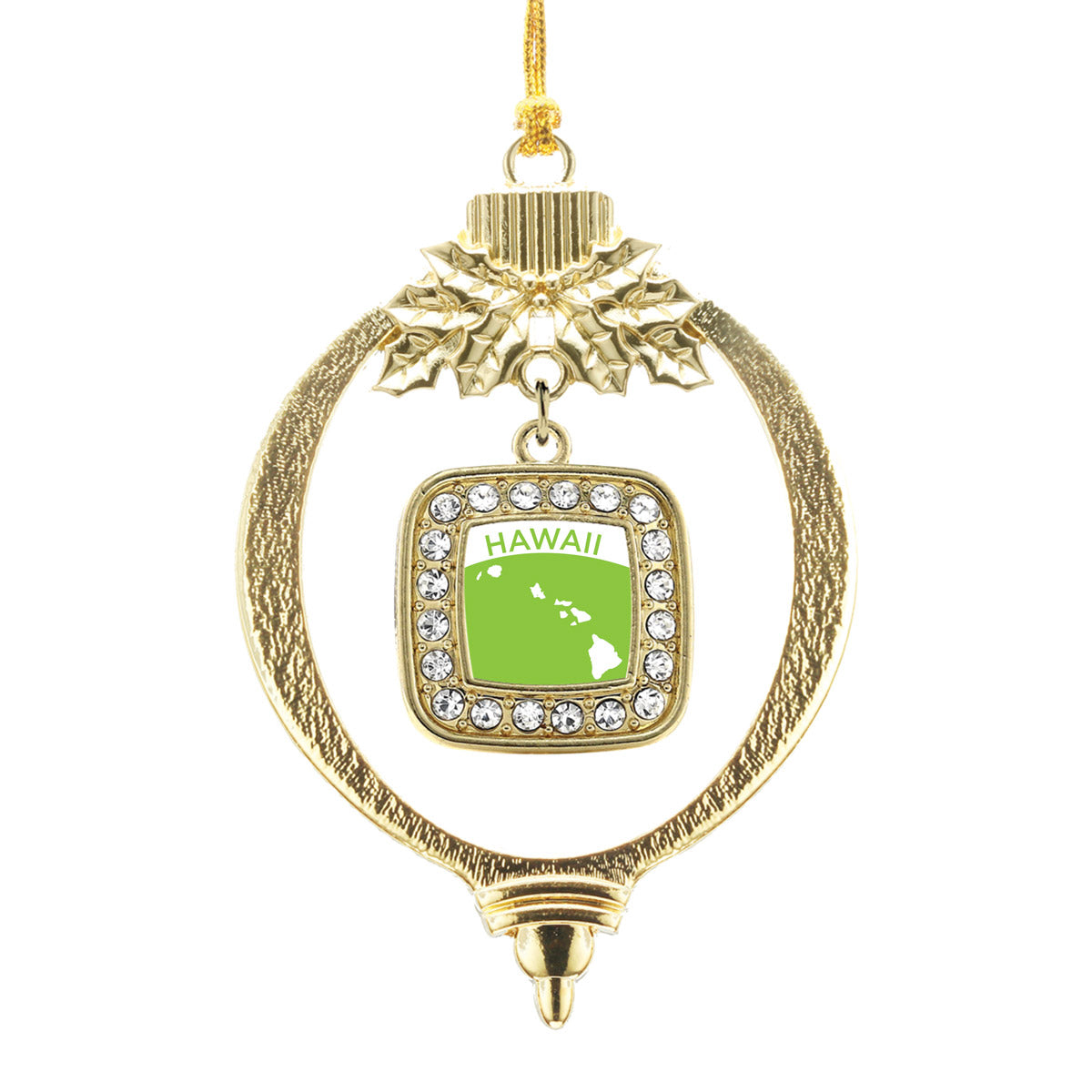 Gold Hawaii Outline Square Charm Holiday Ornament