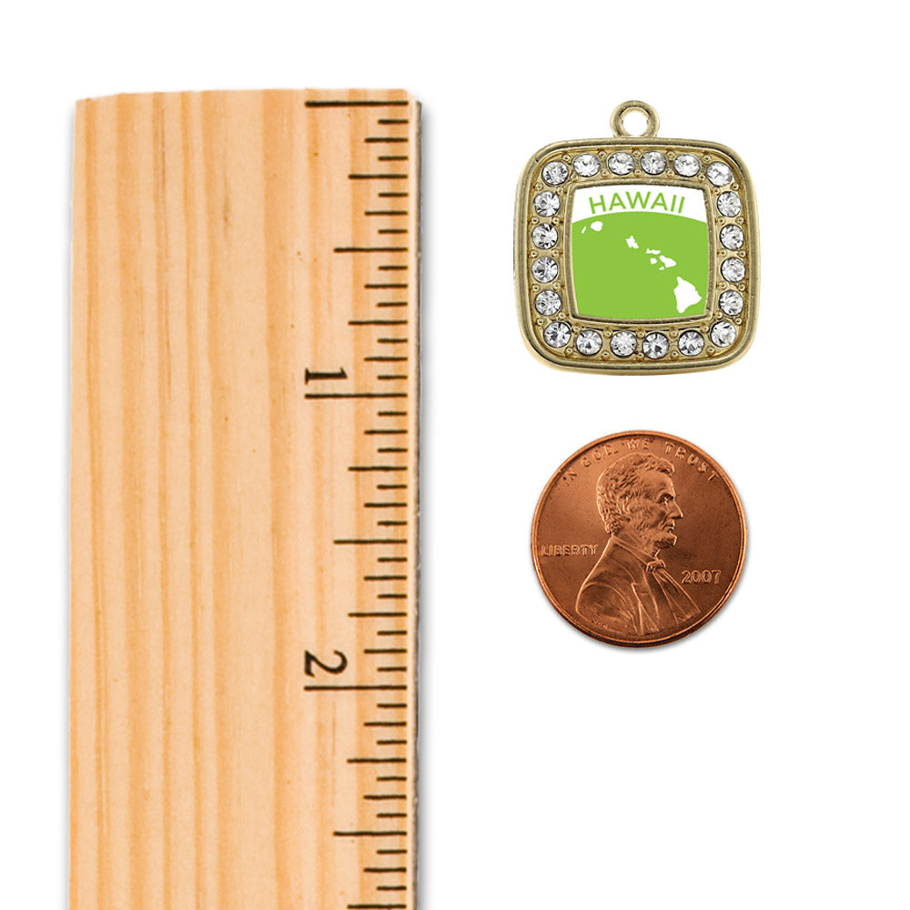 Gold Hawaii Outline Square Charm Holiday Ornament