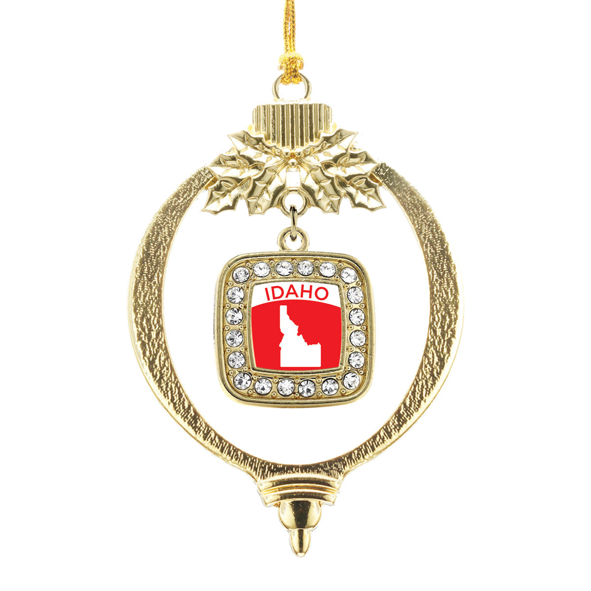 Gold Idaho Outline Square Charm Holiday Ornament