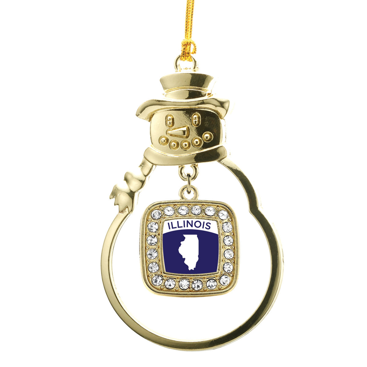 Gold Illinois Outline Square Charm Snowman Ornament