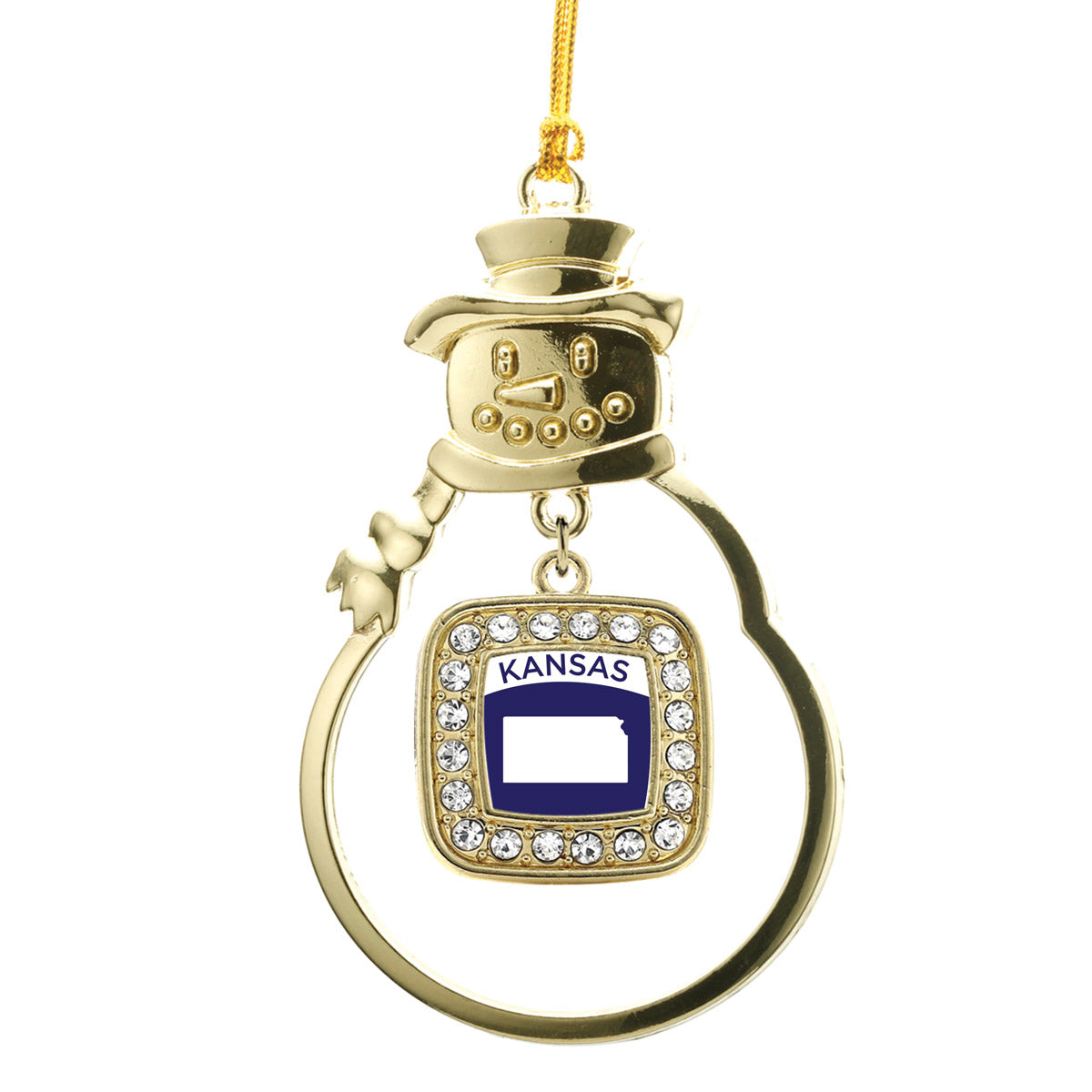 Gold Kansas Outline Square Charm Snowman Ornament
