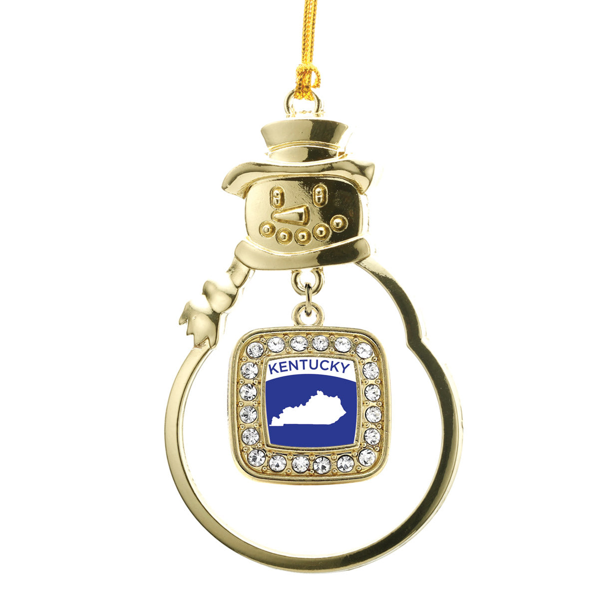 Gold Kentucky Outline Square Charm Snowman Ornament